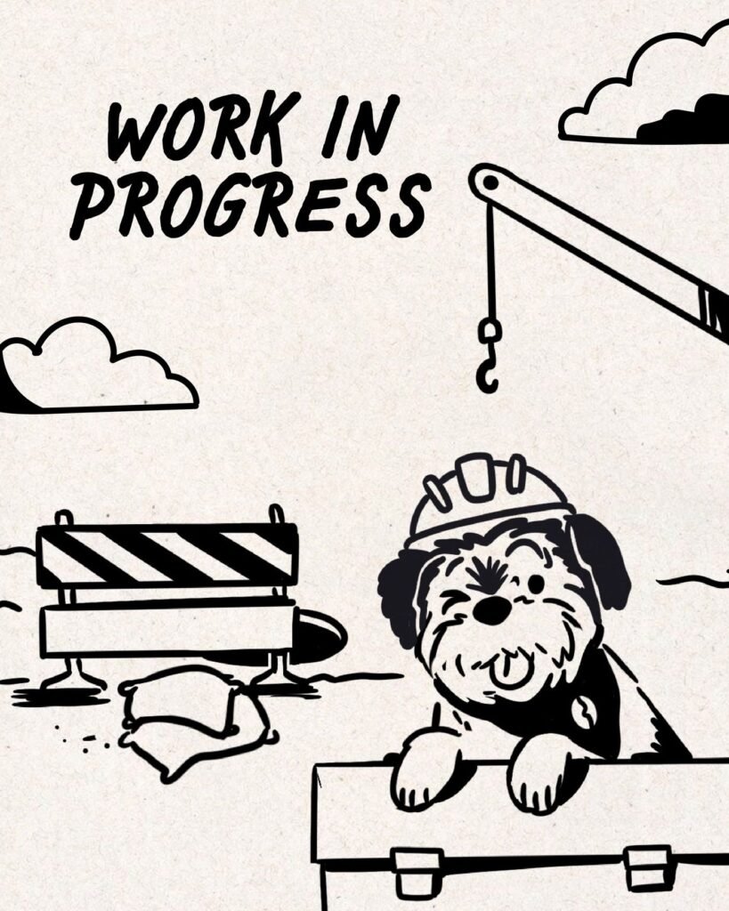 Work in progress: hand-drawn puppy builder with a crane
